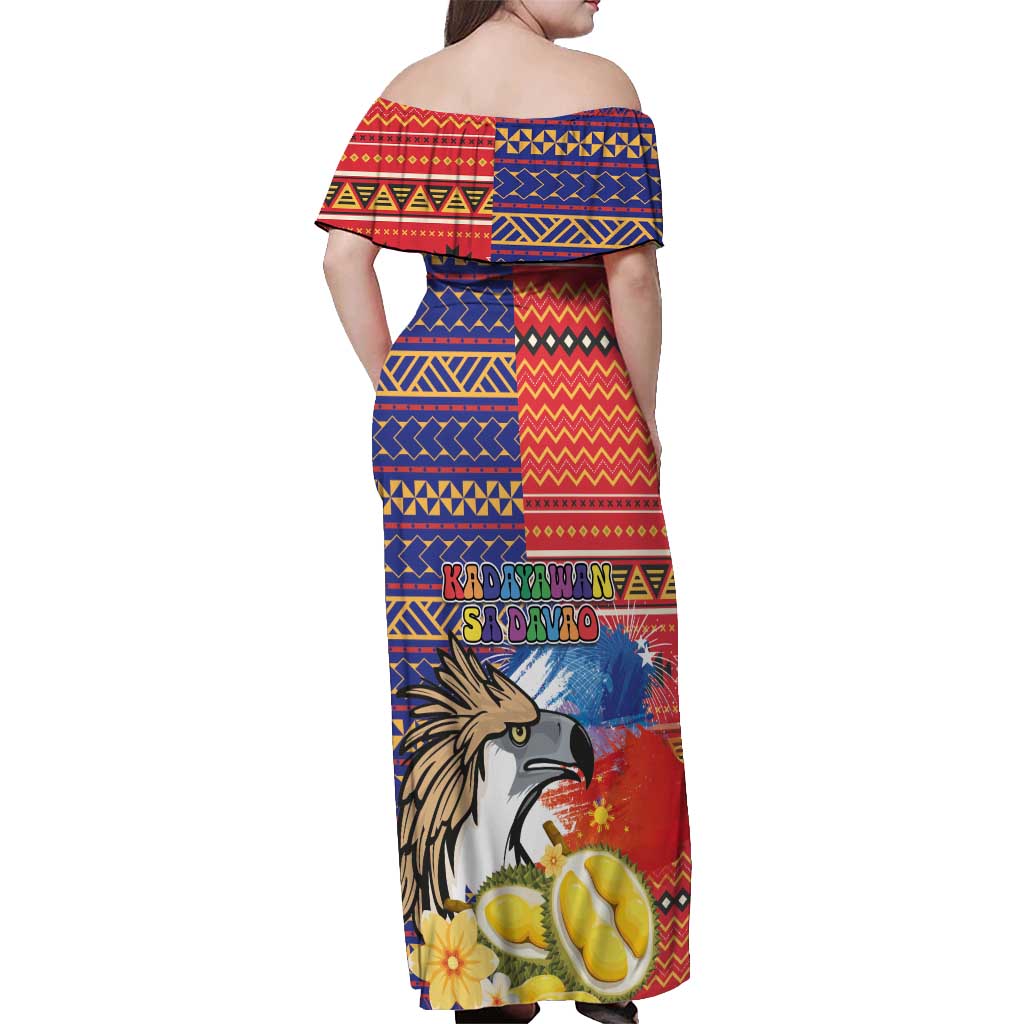 Philippines Kadayawan Off Shoulder Maxi Dress Filipino Eagle Durian with Polynesian and Igorots Pattern LT03 - Polynesian Pride