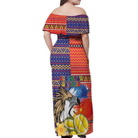 Philippines Kadayawan Off Shoulder Maxi Dress Filipino Eagle Durian with Polynesian and Igorots Pattern LT03 - Polynesian Pride