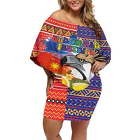 Philippines Kadayawan Off Shoulder Short Dress Filipino Eagle Durian with Polynesian and Igorots Pattern LT03 Women Red - Polynesian Pride
