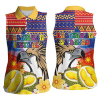 Philippines Kadayawan Women Sleeveless Polo Shirt Filipino Eagle Durian with Polynesian and Igorots Pattern LT03 - Polynesian Pride