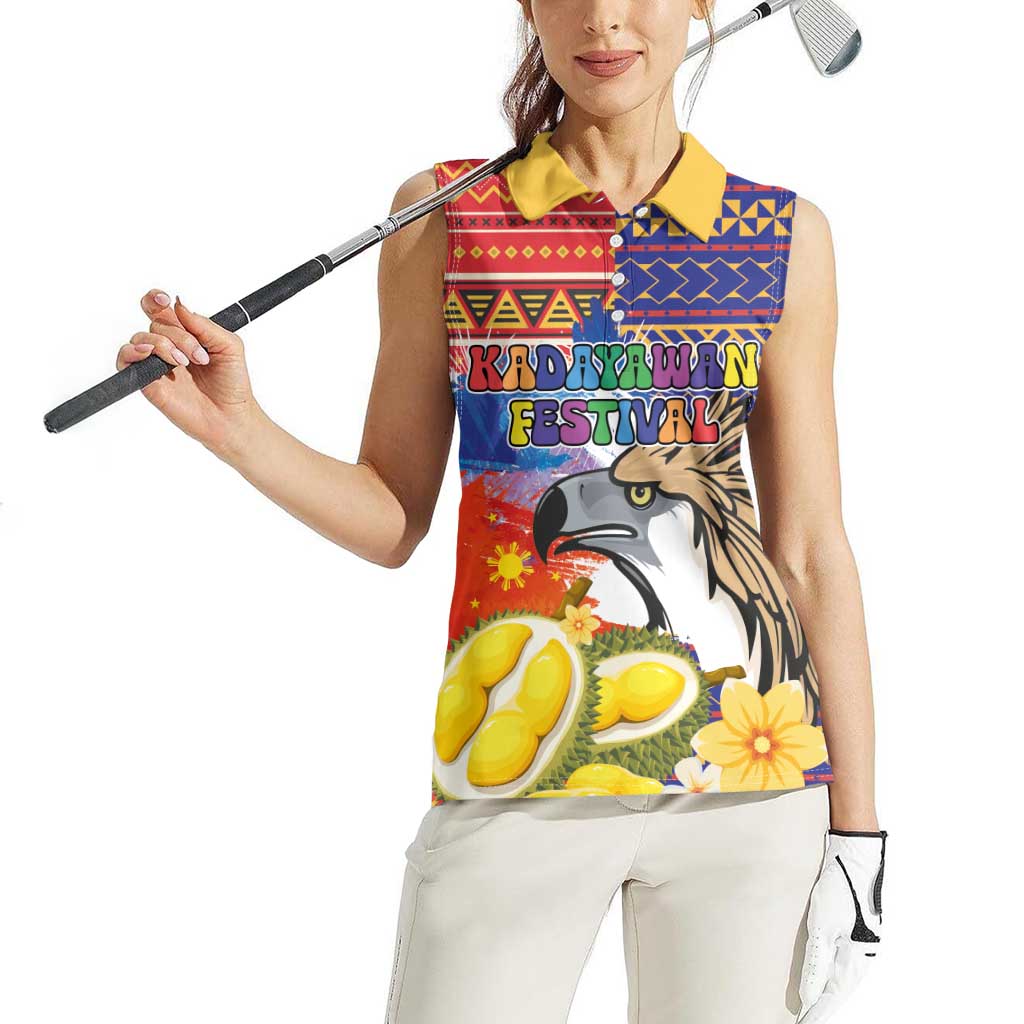 Philippines Kadayawan Women Sleeveless Polo Shirt Filipino Eagle Durian with Polynesian and Igorots Pattern LT03 - Polynesian Pride