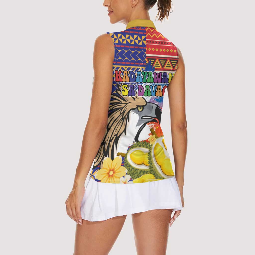 Philippines Kadayawan Women Sleeveless Polo Shirt Filipino Eagle Durian with Polynesian and Igorots Pattern LT03 - Polynesian Pride