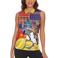 Philippines Kadayawan Women Sleeveless Polo Shirt Filipino Eagle Durian with Polynesian and Igorots Pattern LT03 - Polynesian Pride