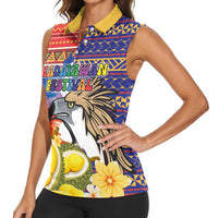 Philippines Kadayawan Women Sleeveless Polo Shirt Filipino Eagle Durian with Polynesian and Igorots Pattern LT03 - Polynesian Pride