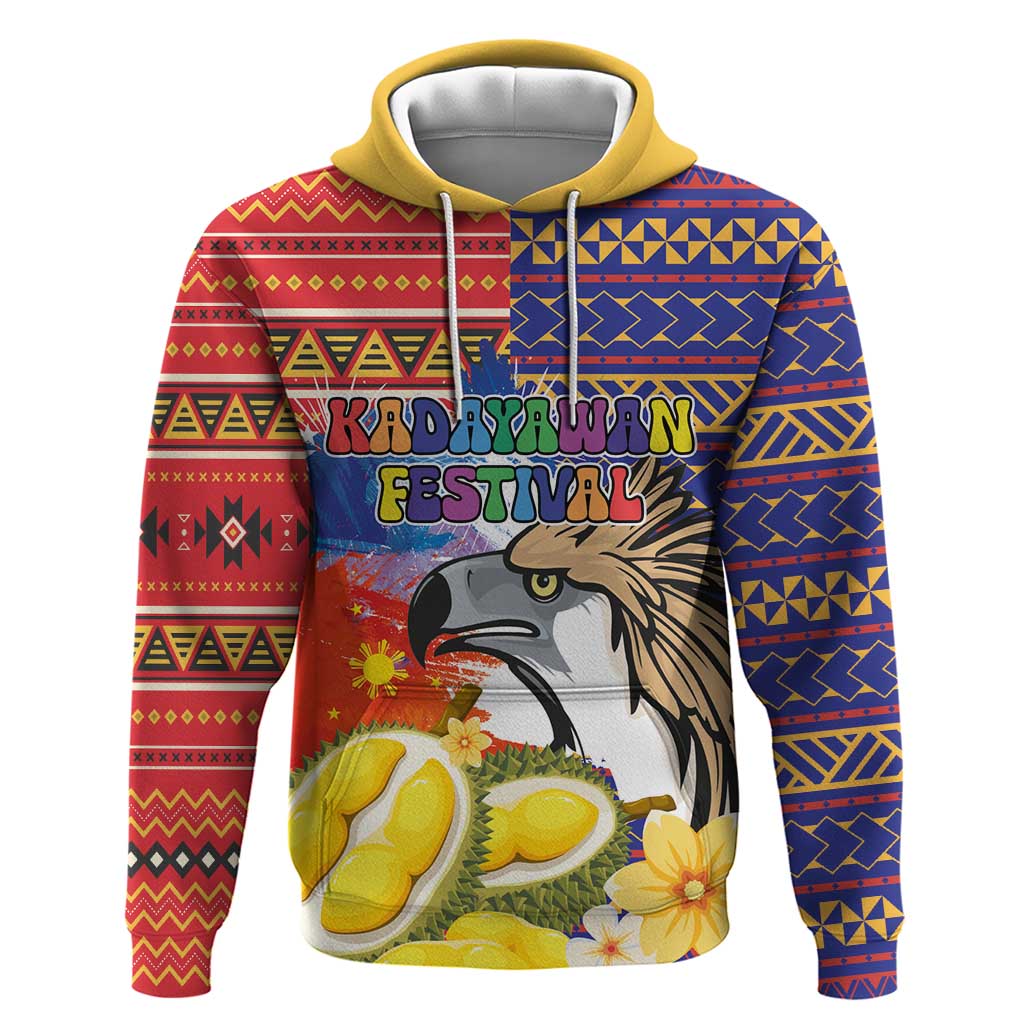Philippines Kadayawan Zip Hoodie Filipino Eagle Durian with Polynesian and Igorots Pattern