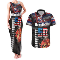 Hawaii Statehood Day Couples Matching Tank Maxi Dress and Hawaiian Shirt 50th state of the United States Kakau Tattoos and Hibiscus Grunge - Polynesian Pride