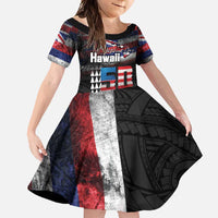 Hawaii Statehood Day Family Matching Long Sleeve Bodycon Dress and Hawaiian Shirt 50th state of the United States Kakau Tattoos and Hibiscus Grunge - Polynesian Pride
