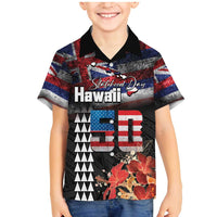 Hawaii Statehood Day Family Matching Mermaid Dress and Hawaiian Shirt 50th state of the United States Kakau Tattoos and Hibiscus Grunge - Polynesian Pride