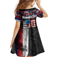 Hawaii Statehood Day Family Matching Off The Shoulder Long Sleeve Dress and Hawaiian Shirt 50th state of the United States Kakau Tattoos and Hibiscus Grunge - Polynesian Pride
