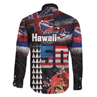 Hawaii Statehood Day Family Matching Puletasi and Hawaiian Shirt 50th state of the United States Kakau Tattoos and Hibiscus Grunge - Polynesian Pride