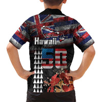 Hawaii Statehood Day Family Matching Short Sleeve Bodycon Dress and Hawaiian Shirt 50th state of the United States Kakau Tattoos and Hibiscus Grunge - Polynesian Pride