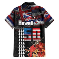 Hawaii Statehood Day Family Matching Tank Maxi Dress and Hawaiian Shirt 50th state of the United States Kakau Tattoos and Hibiscus Grunge - Polynesian Pride