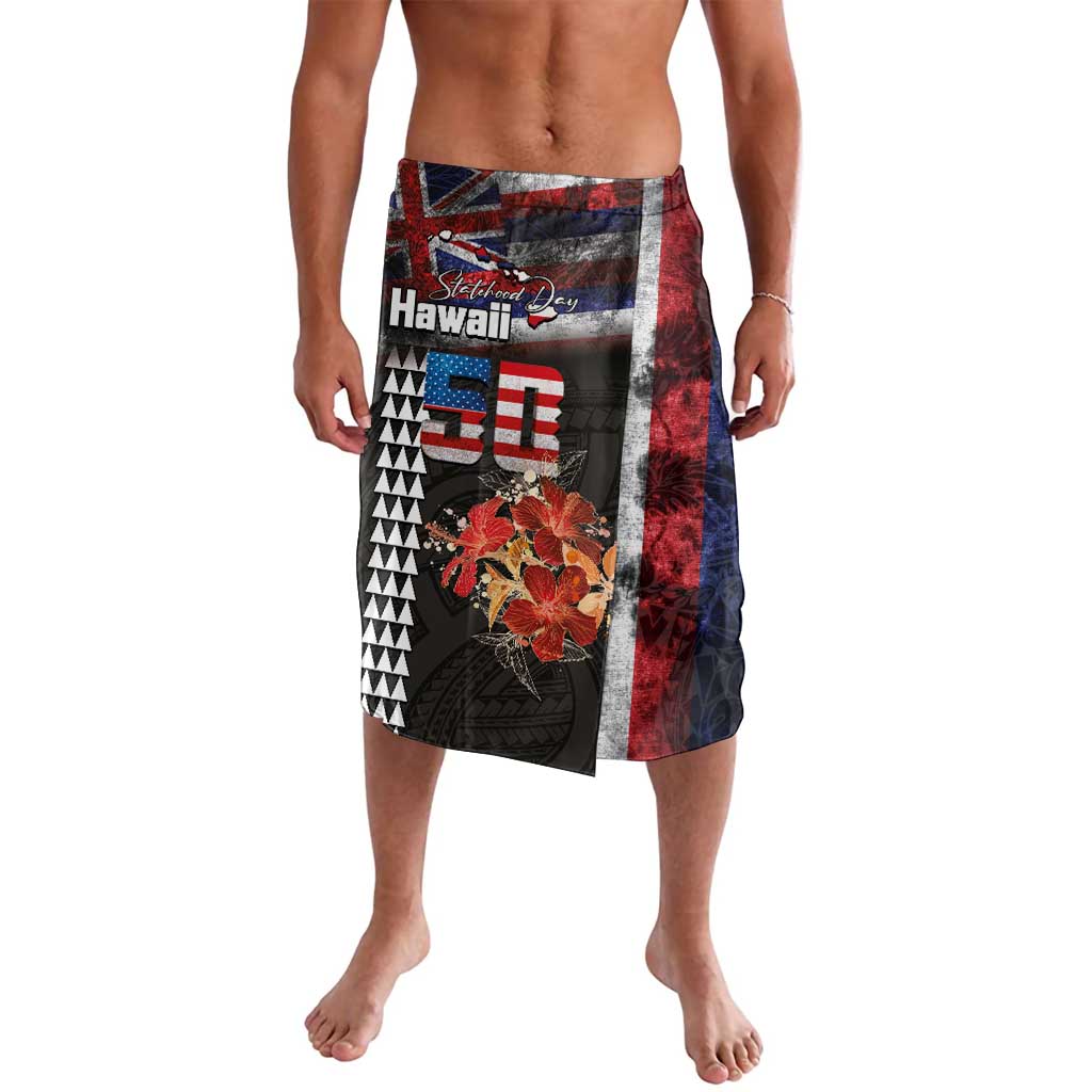 Hawaii Statehood Day Lavalava 50th state of the United States Kakau Tattoos and Hibiscus Grunge - Polynesian Pride