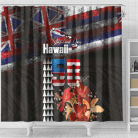Hawaii Statehood Day Shower Curtain 50th state of the United States Kakau Tattoos and Hibiscus Grunge - Polynesian Pride