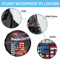 Hawaii Statehood Day Spare Tire Cover 50th state of the United States Kakau Tattoos and Hibiscus Grunge - Polynesian Pride