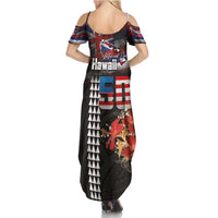 Hawaii Statehood Day Summer Maxi Dress 50th state of the United States Kakau Tattoos and Hibiscus Grunge - Polynesian Pride