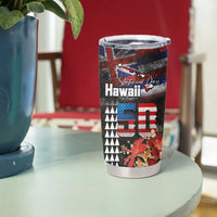 Hawaii Statehood Day Tumbler Cup 50th state of the United States Kakau Tattoos and Hibiscus Grunge - Polynesian Pride