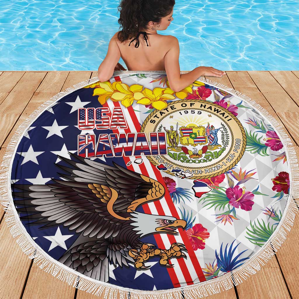Hawaii and United States Together Beach Blanket Seal of Hawaii and Bald Eagle - Polynesian Pride