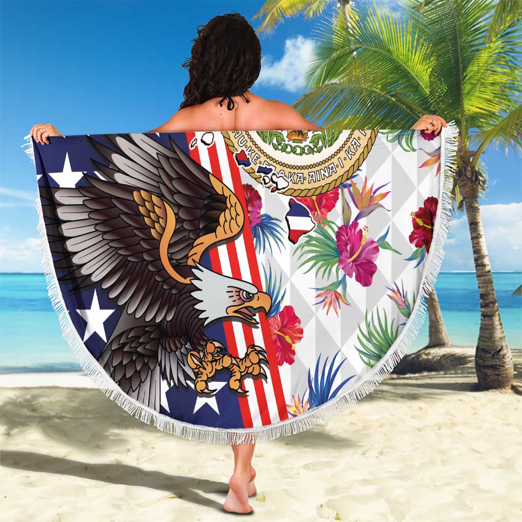 Hawaii and United States Together Beach Blanket Seal of Hawaii and Bald Eagle - Polynesian Pride
