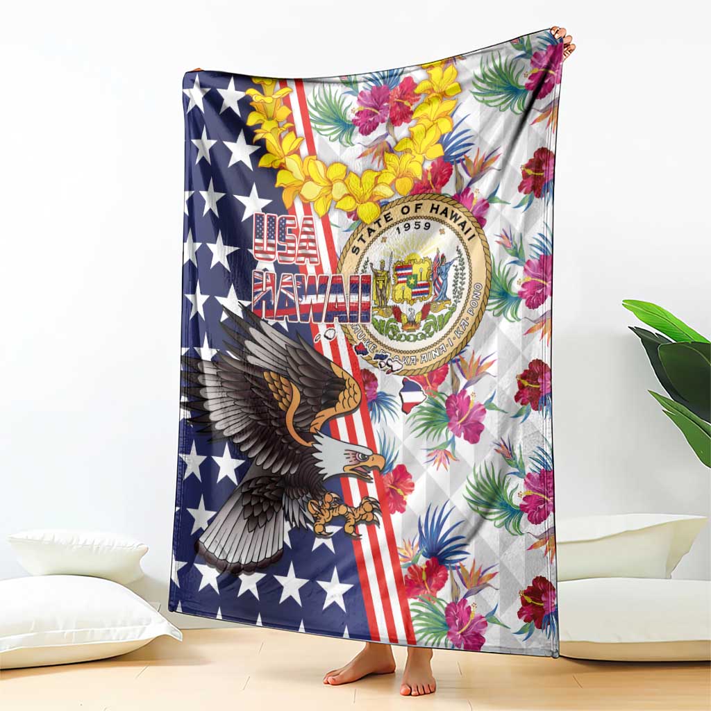 Hawaii and United States Together Blanket Seal of Hawaii and Bald Eagle - Polynesian Pride