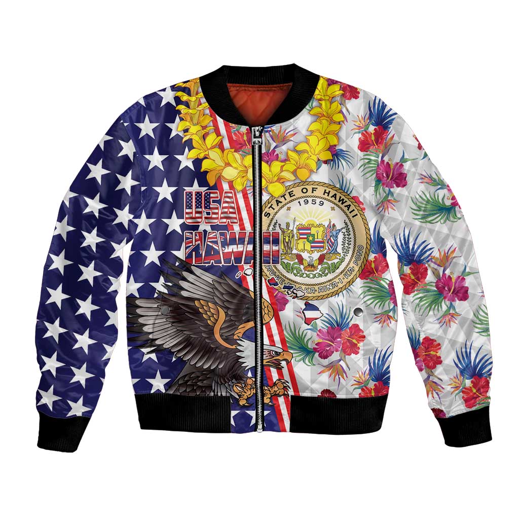 Hawaii and United States Together Bomber Jacket Seal of Hawaii and Bald Eagle - Polynesian Pride
