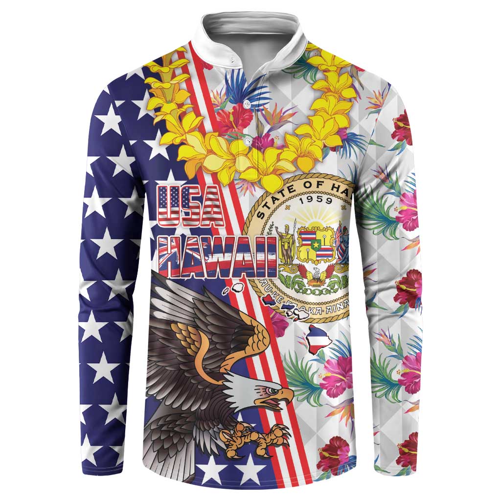 Hawaii and United States Together Button Sweatshirt Seal of Hawaii and Bald Eagle LT03 White - Polynesian Pride