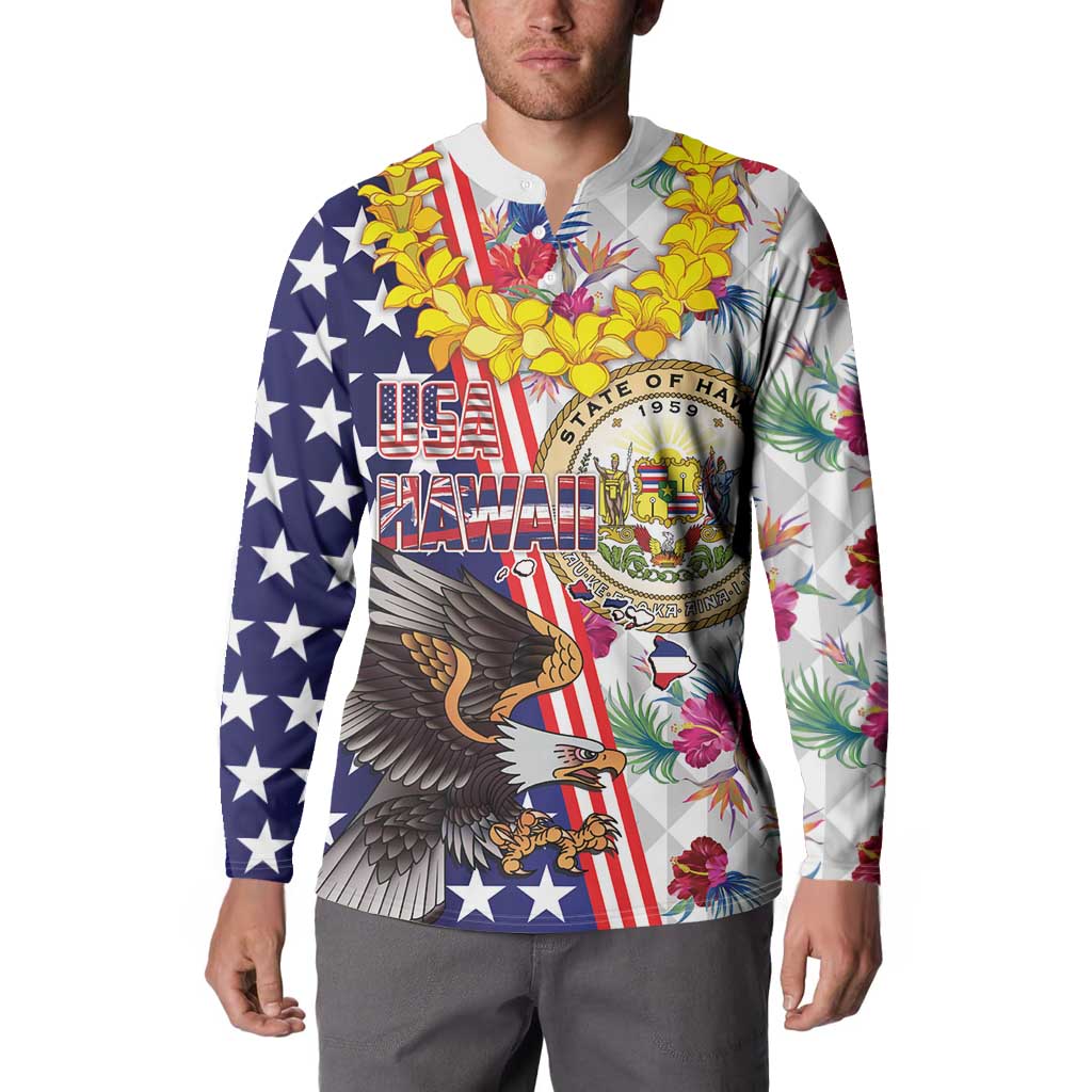 Hawaii and United States Together Button Sweatshirt Seal of Hawaii and Bald Eagle LT03 - Polynesian Pride