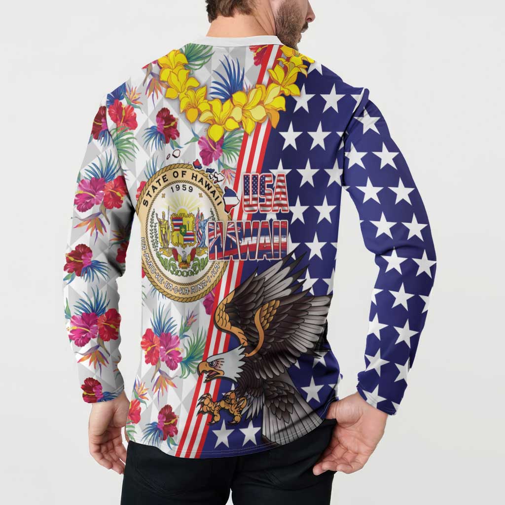Hawaii and United States Together Button Sweatshirt Seal of Hawaii and Bald Eagle LT03 - Polynesian Pride