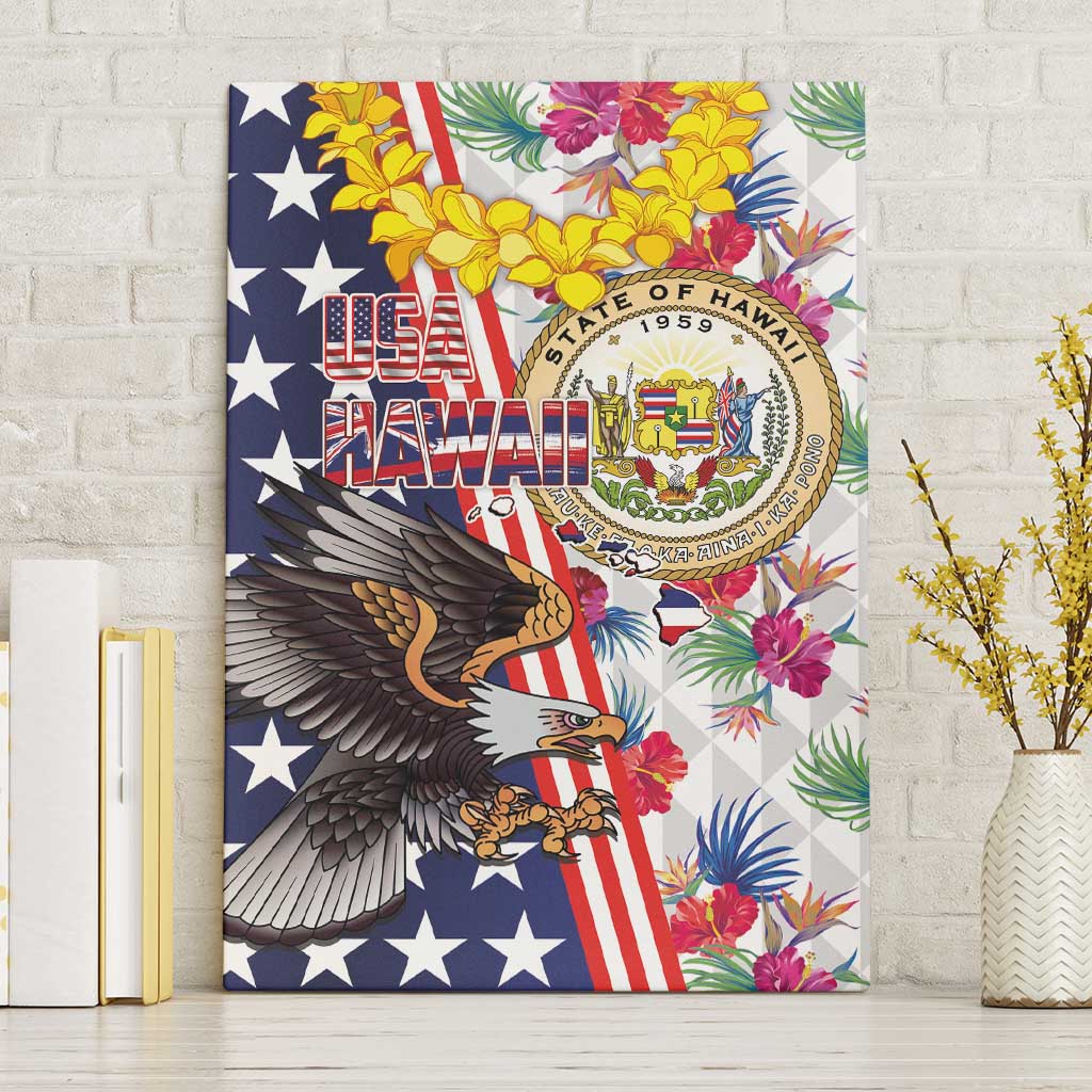 Hawaii and United States Together Canvas Wall Art Seal of Hawaii and Bald Eagle - Polynesian Pride
