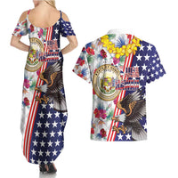 Hawaii and United States Together Couples Matching Summer Maxi Dress and Hawaiian Shirt Seal of Hawaii and Bald Eagle - Polynesian Pride