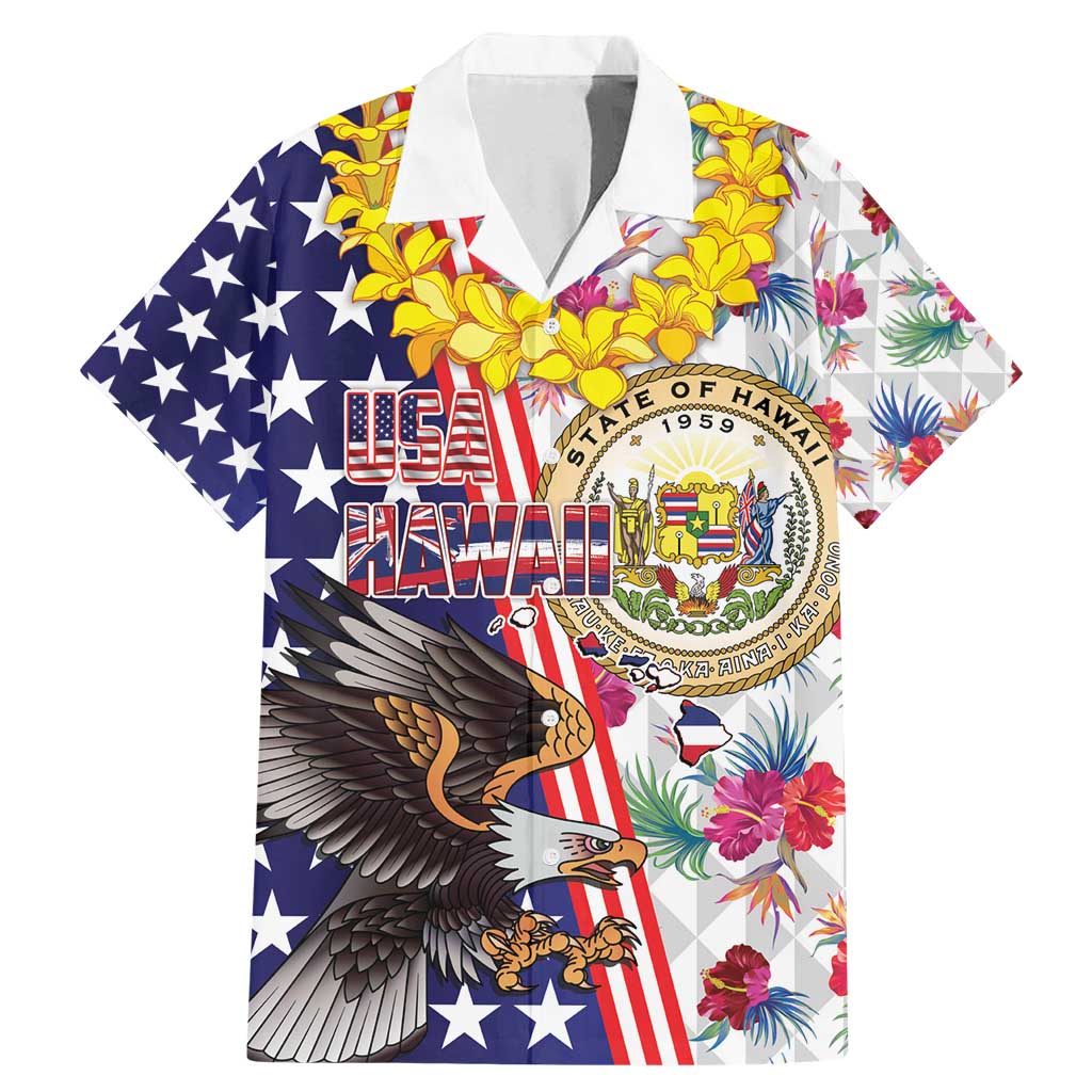 Hawaii and United States Together Family Matching Mermaid Dress and Hawaiian Shirt Seal of Hawaii and Bald Eagle - Polynesian Pride