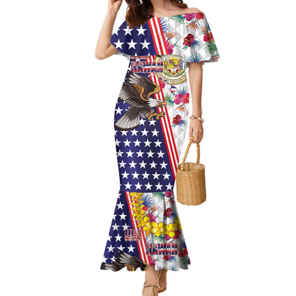 Hawaii and United States Together Family Matching Mermaid Dress and Hawaiian Shirt Seal of Hawaii and Bald Eagle - Polynesian Pride