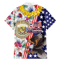 Hawaii and United States Together Family Matching Off The Shoulder Long Sleeve Dress and Hawaiian Shirt Seal of Hawaii and Bald Eagle - Polynesian Pride