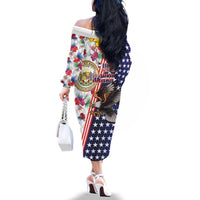 Hawaii and United States Together Family Matching Off The Shoulder Long Sleeve Dress and Hawaiian Shirt Seal of Hawaii and Bald Eagle - Polynesian Pride