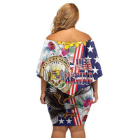 Hawaii and United States Together Family Matching Off Shoulder Short Dress and Hawaiian Shirt Seal of Hawaii and Bald Eagle - Polynesian Pride