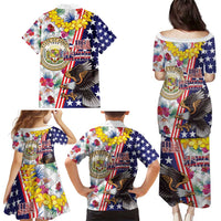 Hawaii and United States Together Family Matching Puletasi and Hawaiian Shirt Seal of Hawaii and Bald Eagle - Polynesian Pride