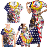 Hawaii and United States Together Family Matching Short Sleeve Bodycon Dress and Hawaiian Shirt Seal of Hawaii and Bald Eagle - Polynesian Pride