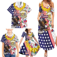 Hawaii and United States Together Family Matching Summer Maxi Dress and Hawaiian Shirt Seal of Hawaii and Bald Eagle - Polynesian Pride