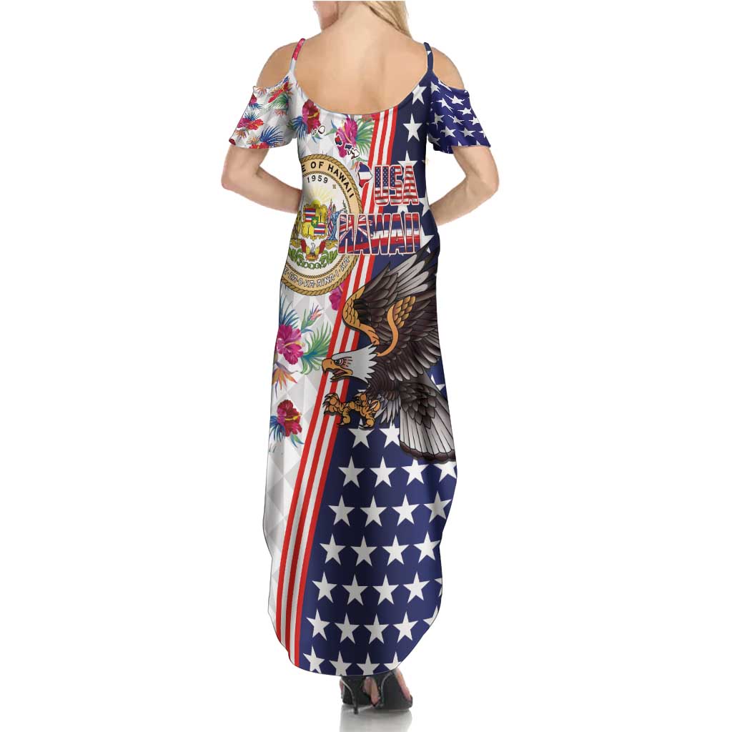 Hawaii and United States Together Family Matching Summer Maxi Dress and Hawaiian Shirt Seal of Hawaii and Bald Eagle - Polynesian Pride