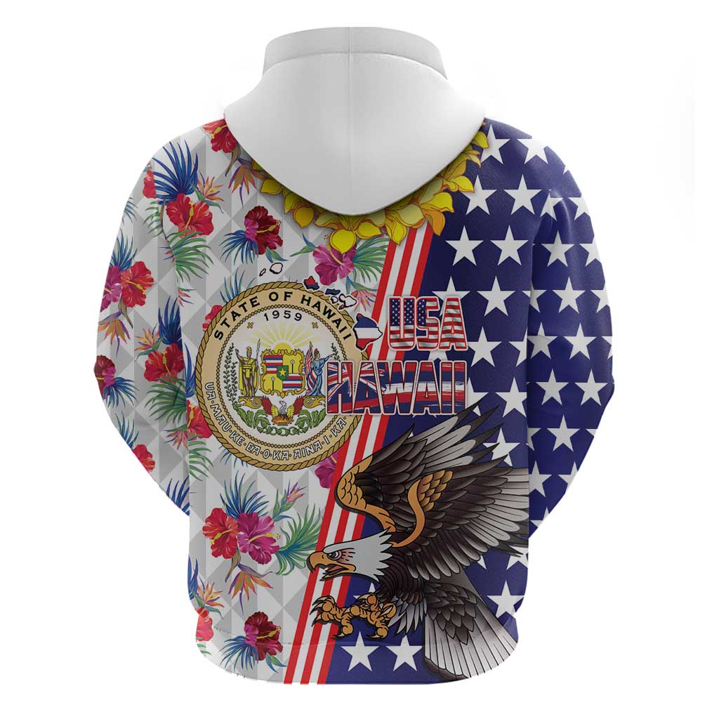 Hawaii and United States Together Hoodie Seal of Hawaii and Bald Eagle - Polynesian Pride