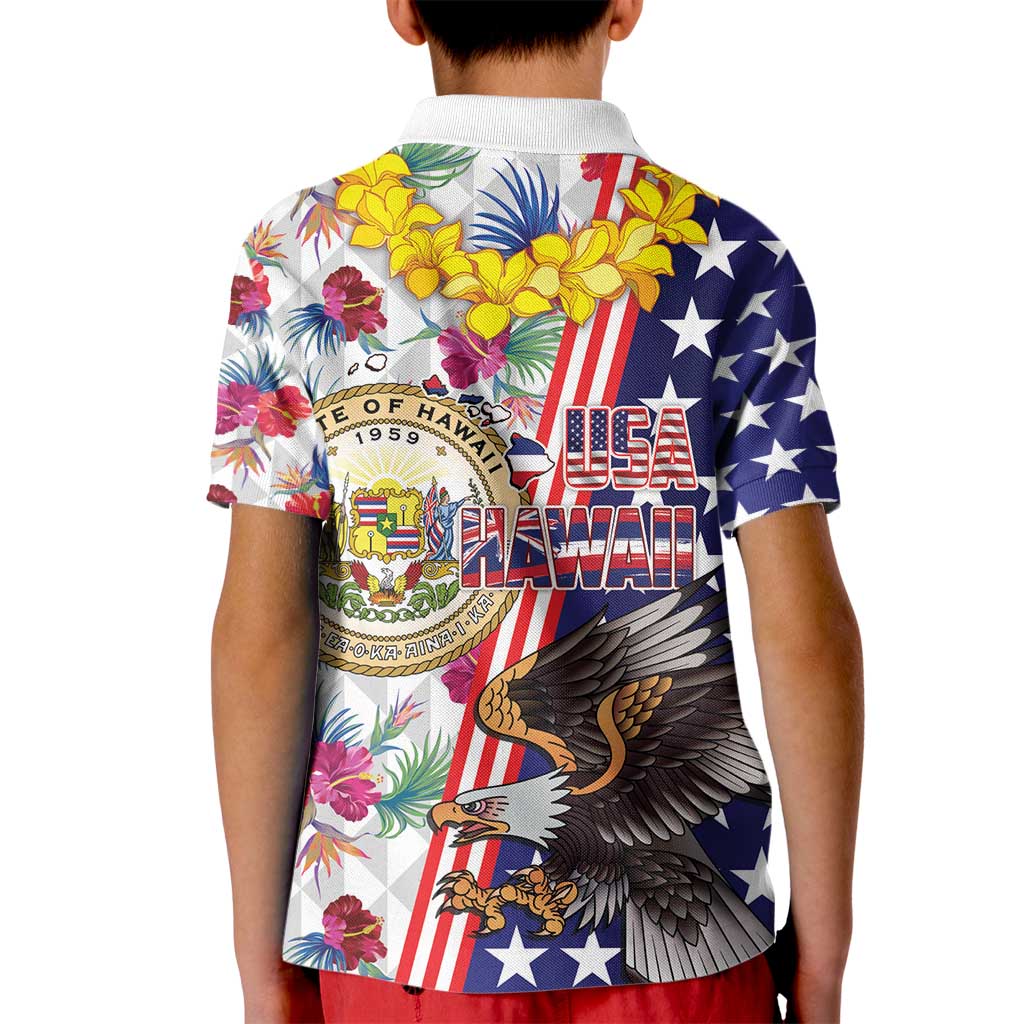 Hawaii and United States Together Kid Polo Shirt Seal of Hawaii and Bald Eagle - Polynesian Pride