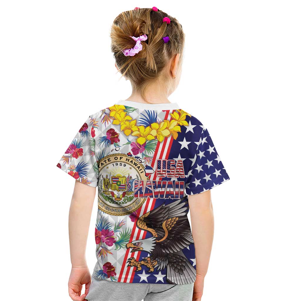 Hawaii and United States Together Kid T Shirt Seal of Hawaii and Bald Eagle - Polynesian Pride