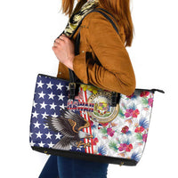 Hawaii and United States Together Leather Tote Bag Seal of Hawaii and Bald Eagle - Polynesian Pride