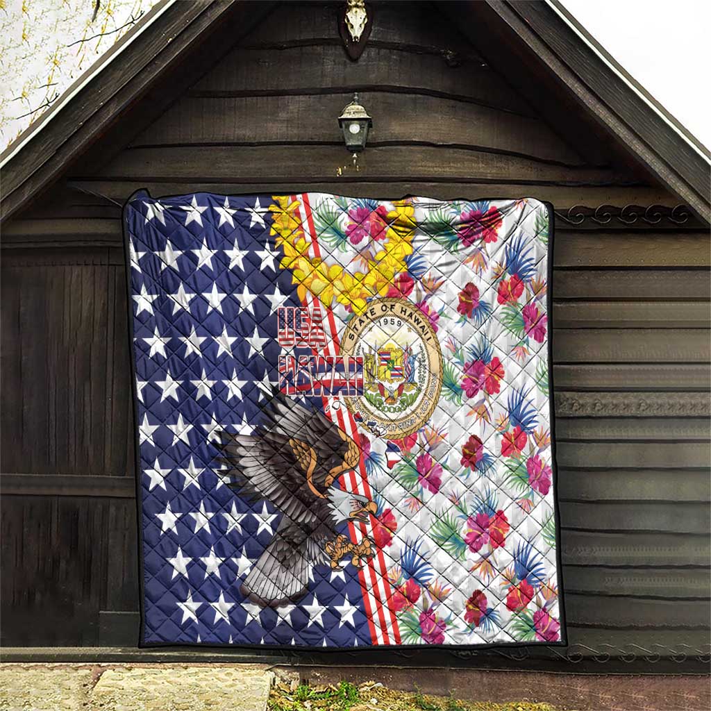 Hawaii and United States Together Quilt Seal of Hawaii and Bald Eagle - Polynesian Pride