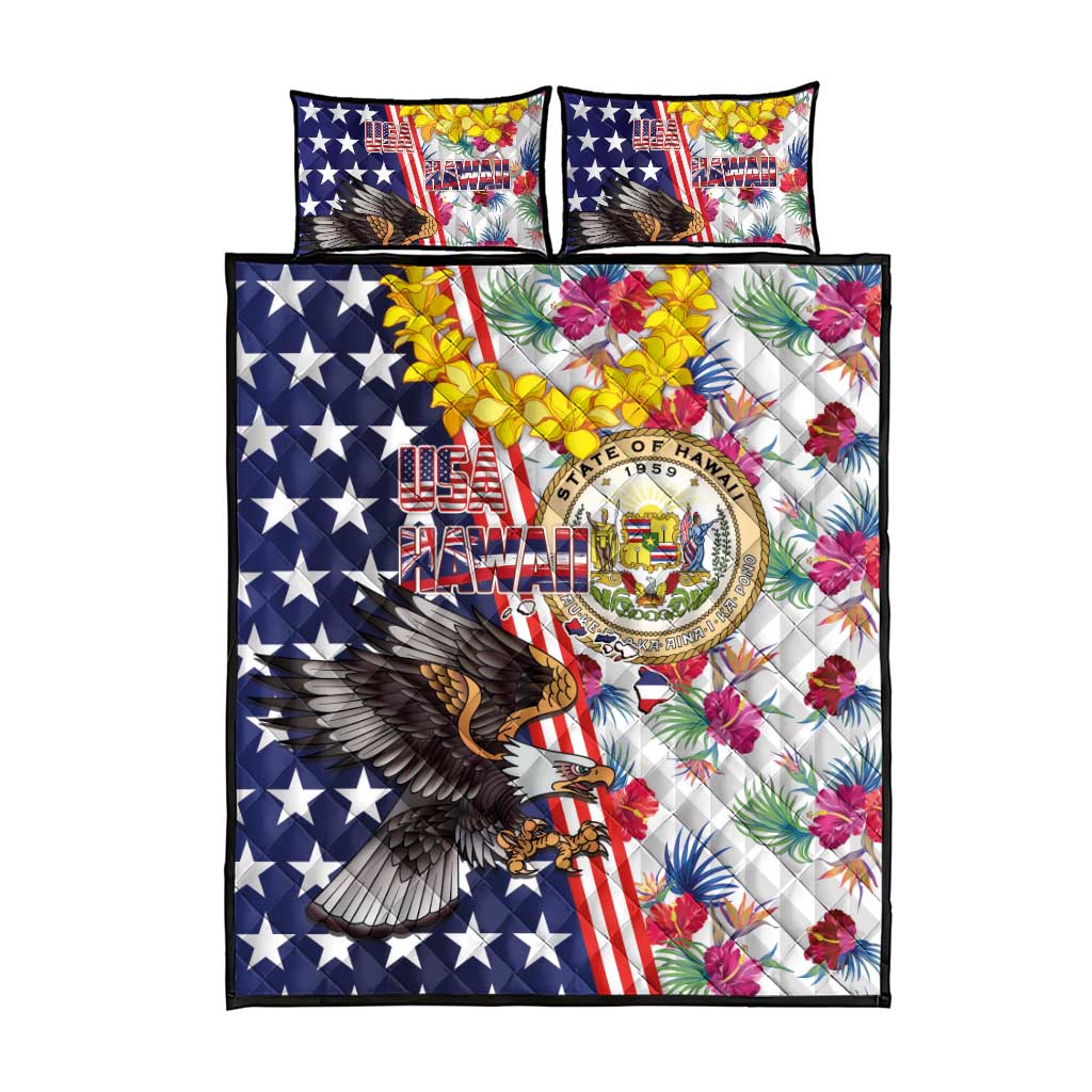 Hawaii and United States Together Quilt Bed Set Seal of Hawaii and Bald Eagle LT03 - Polynesian Pride