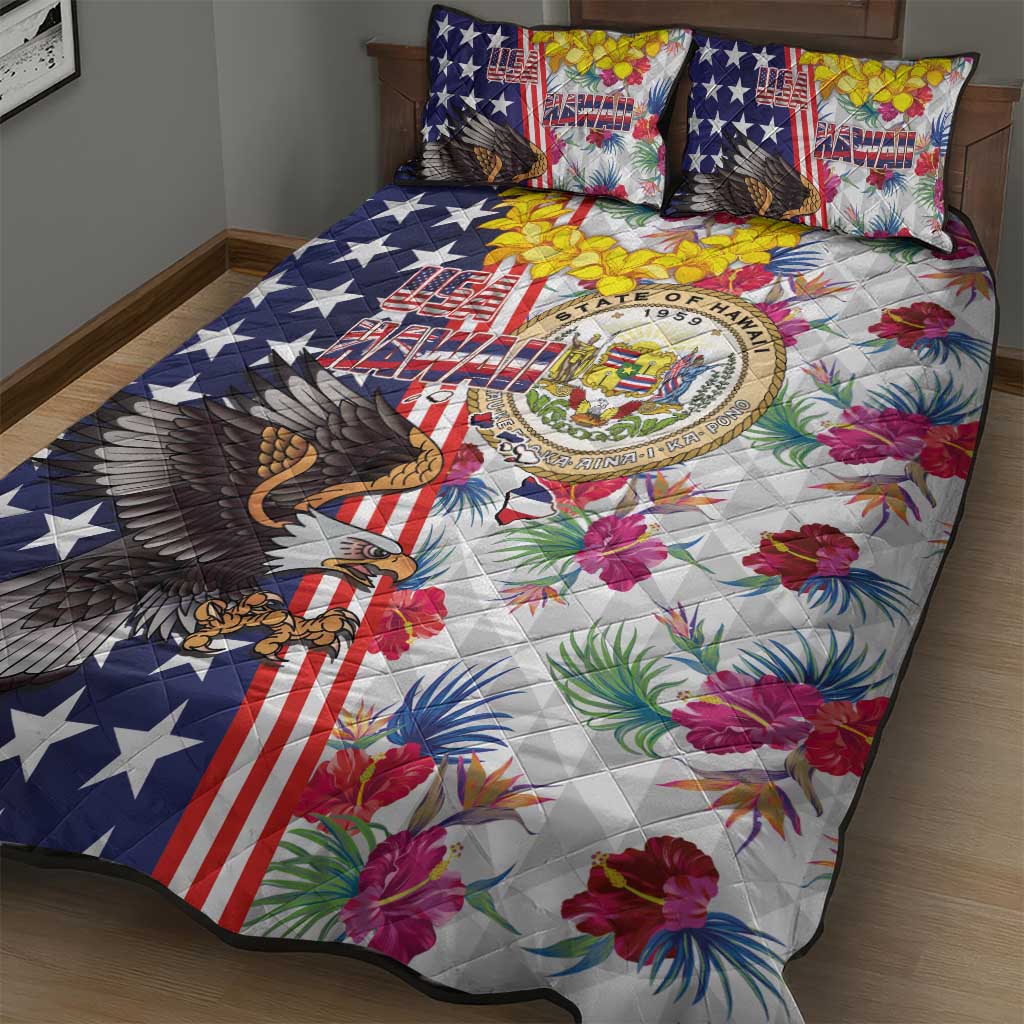 Hawaii and United States Together Quilt Bed Set Seal of Hawaii and Bald Eagle LT03 - Polynesian Pride