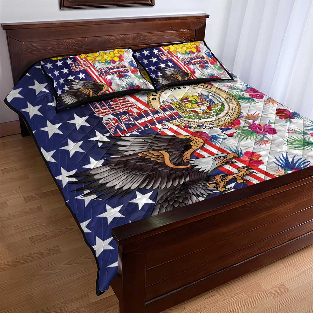 Hawaii and United States Together Quilt Bed Set Seal of Hawaii and Bald Eagle LT03 - Polynesian Pride