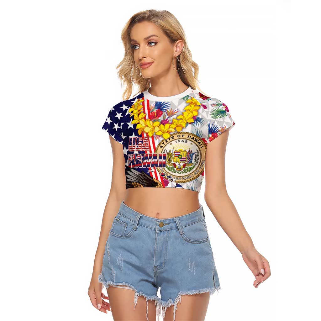Hawaii and United States Together Raglan Cropped T Shirt Seal of Hawaii and Bald Eagle - Polynesian Pride