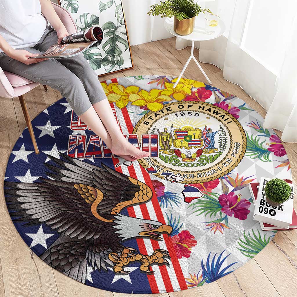 Hawaii and United States Together Round Carpet Seal of Hawaii and Bald Eagle - Polynesian Pride