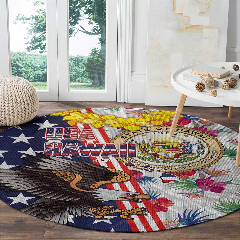 Hawaii and United States Together Round Carpet Seal of Hawaii and Bald Eagle - Polynesian Pride